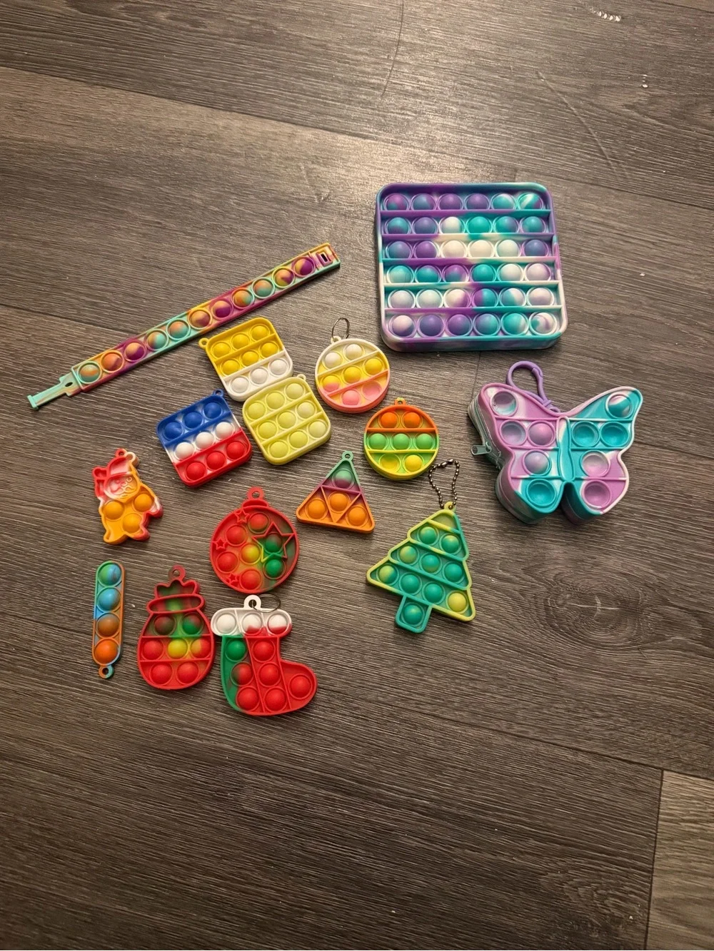 Assorted Multicolor Kids Pop Fidget Toy Set - Butterfly, Square, Keychains